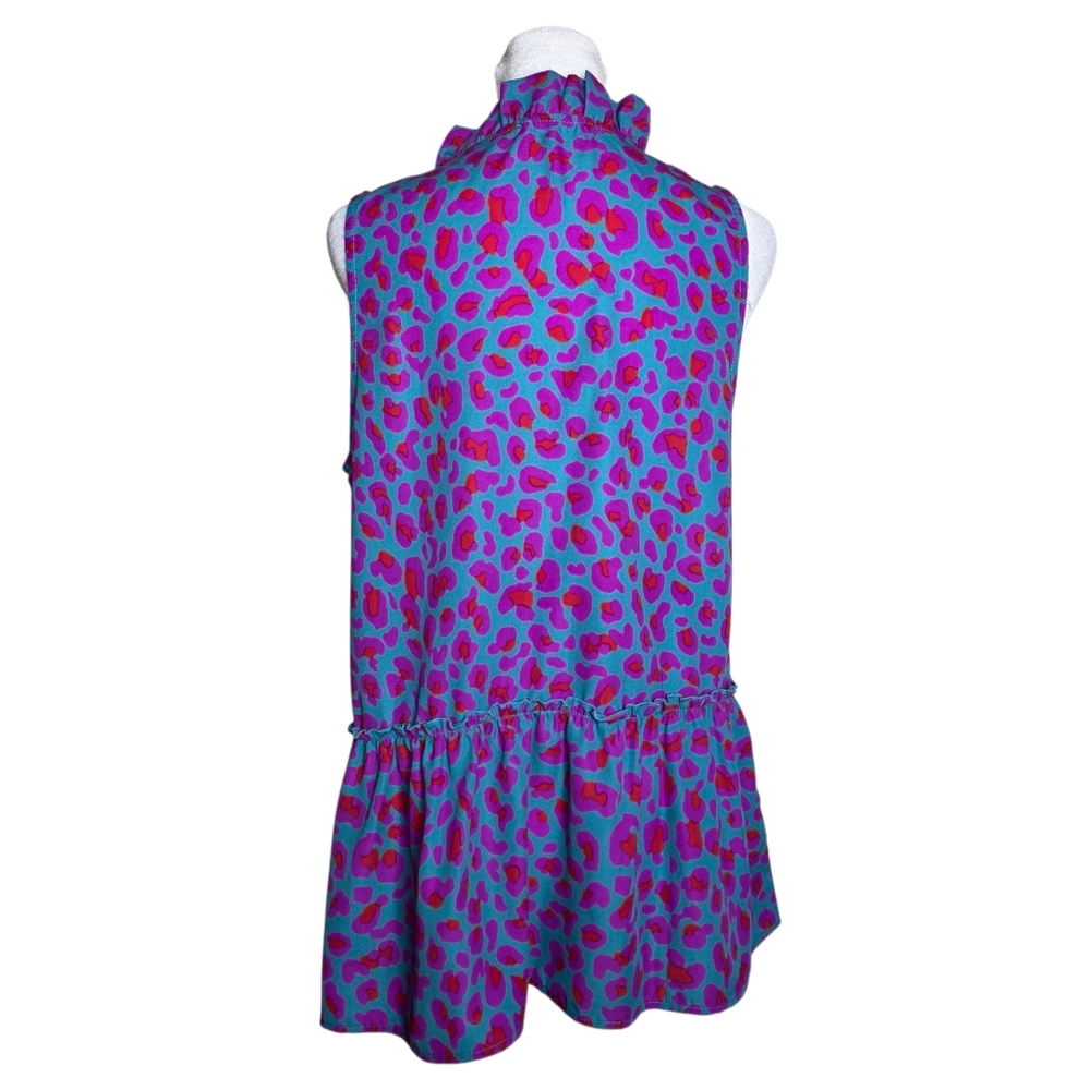 FSL Apparel Womens Blouse Blue Purple Leapord Print Size Small - Picture 2 of 7